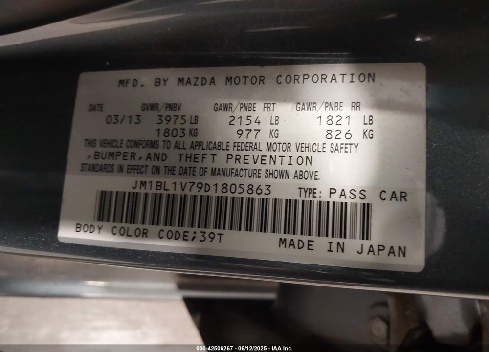 2013 MAZDA 3 I TOURING VIN: JM1BL1V79D1805863