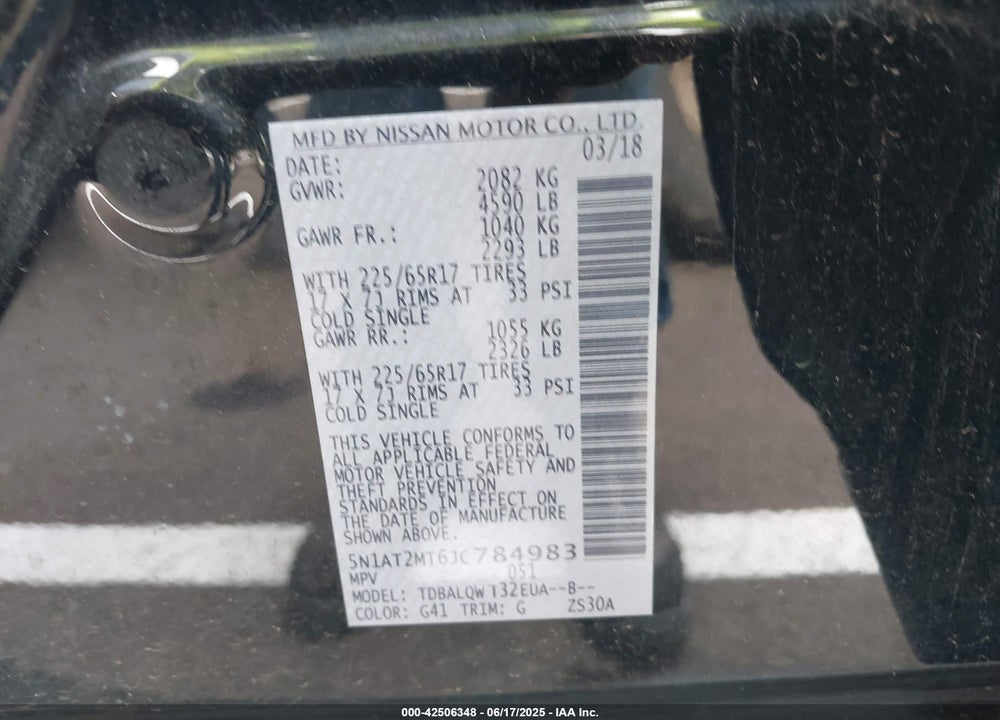 2018 NISSAN ROGUE SV VIN: 5N1AT2MT6JC784983