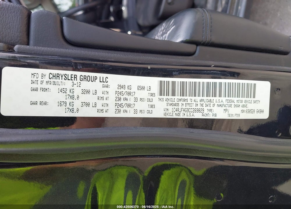2012 JEEP GRAND CHEROKEE LAREDO VIN: 1C4RJFAG9CC269829