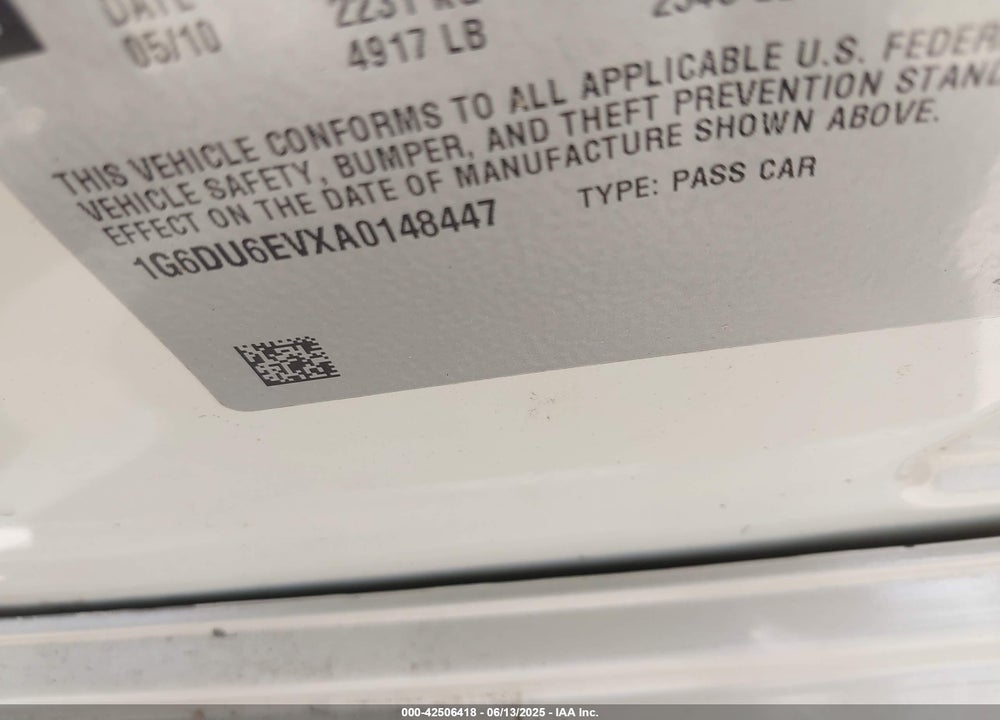 2010 CADILLAC STS VIN: 1G6DU6EVXA0148447