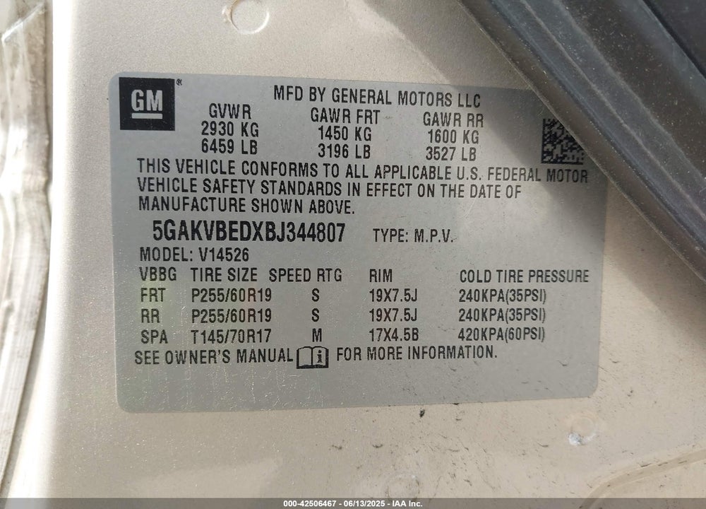 2011 BUICK ENCLAVE 1XL VIN: 5GAKVBEDXBJ344807