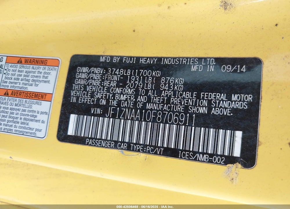 2015 SCION FR-S VIN: JF1ZNAA10F8706911