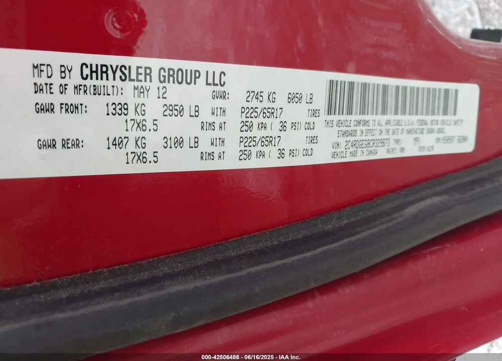 2012 DODGE GRAND CARAVAN R/T VIN: 2C4RDGEG8CR329873