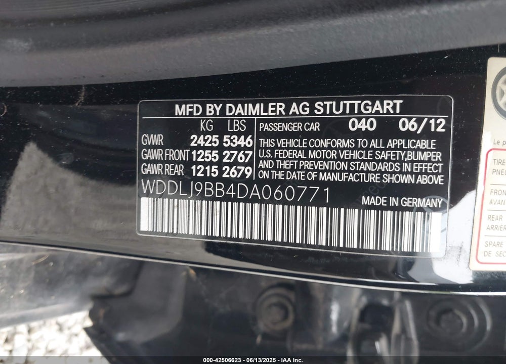 2013 MERCEDES-BENZ CLS 550 VIN: WDDLJ9BB4DA060771