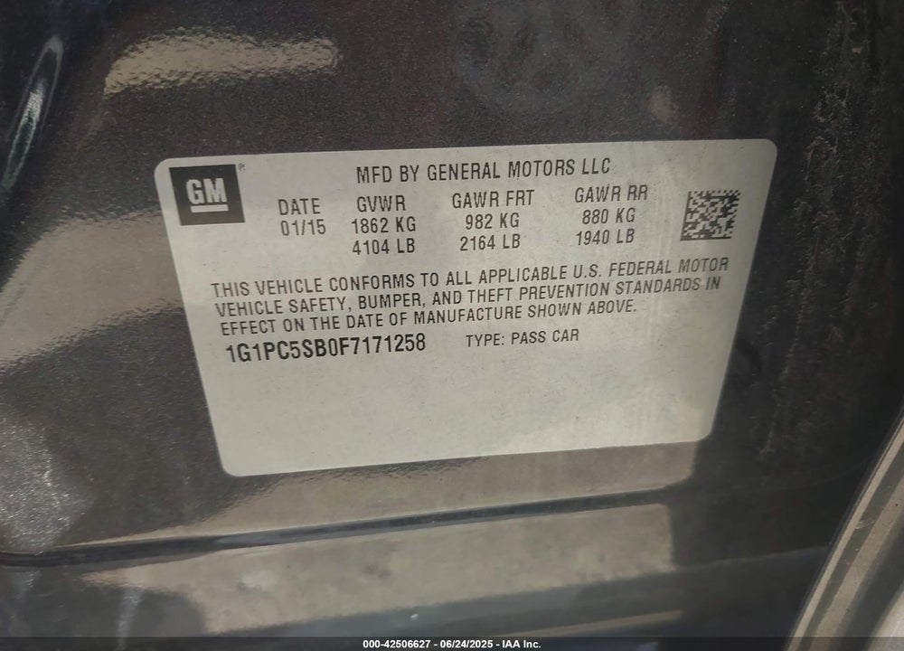 2015 CHEVROLET CRUZE VIN: 1G1PC5SB0F7171258