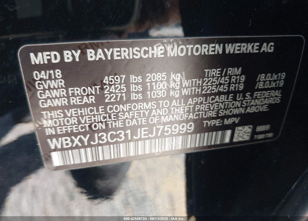 2018 BMW X2 SDRIVE28I VIN: WBXYJ3C31JEJ75999