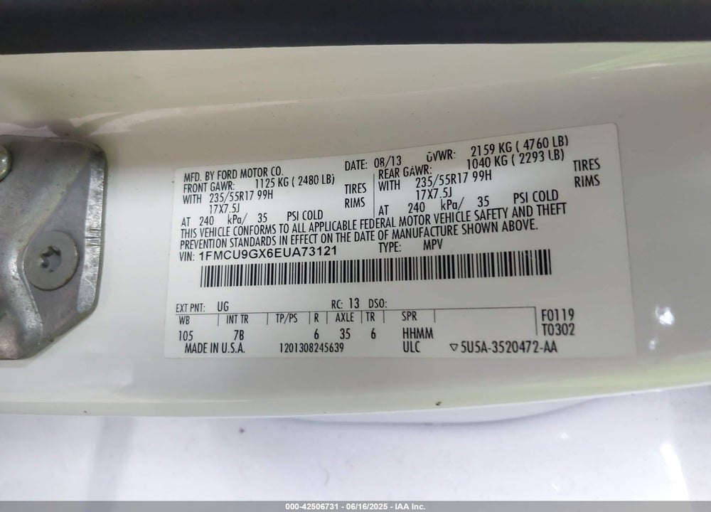 2014 FORD ESCAPE SE VIN: 1FMCU9GX6EUA73121