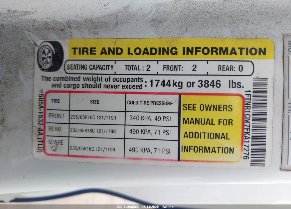 2015 FORD TRANSIT-250 VIN: 1FTNR1CM7FKA17276