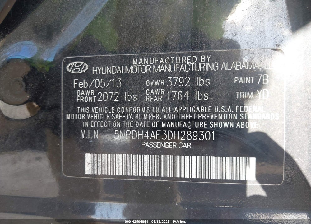 2013 HYUNDAI ELANTRA GLS VIN: 5NPDH4AE3DH289301