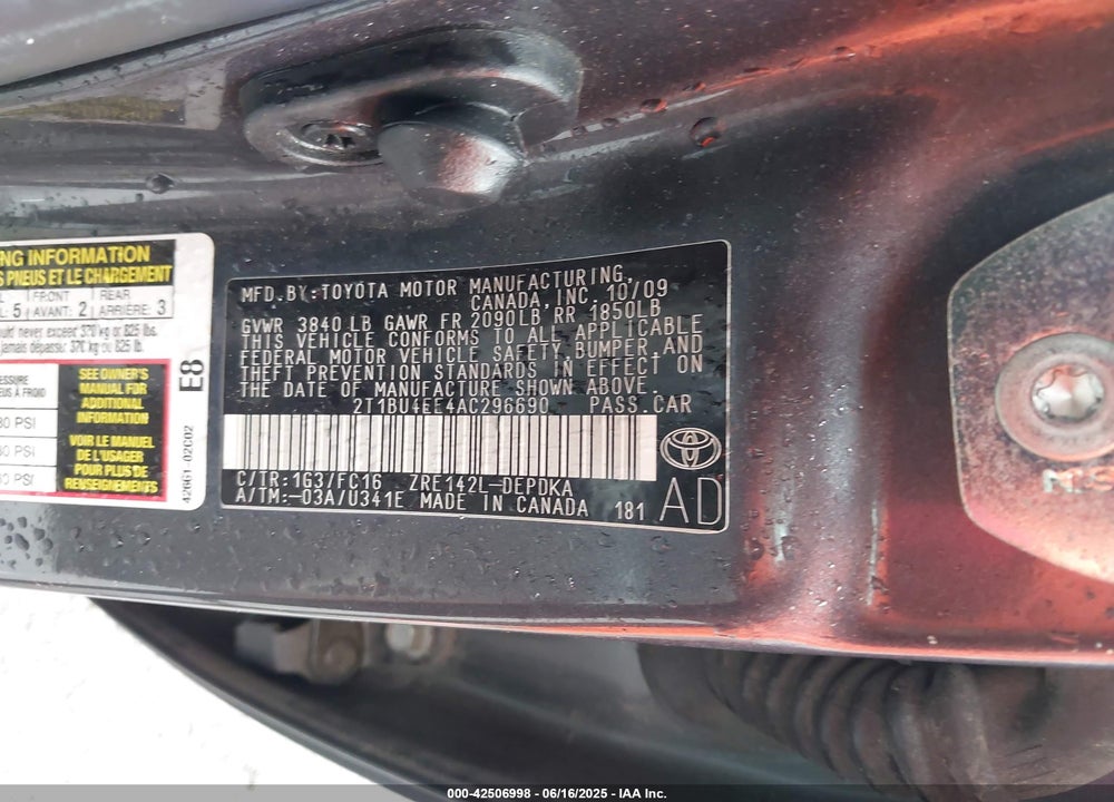 2010 TOYOTA COROLLA VIN: 2T1BU4EE4AC296690