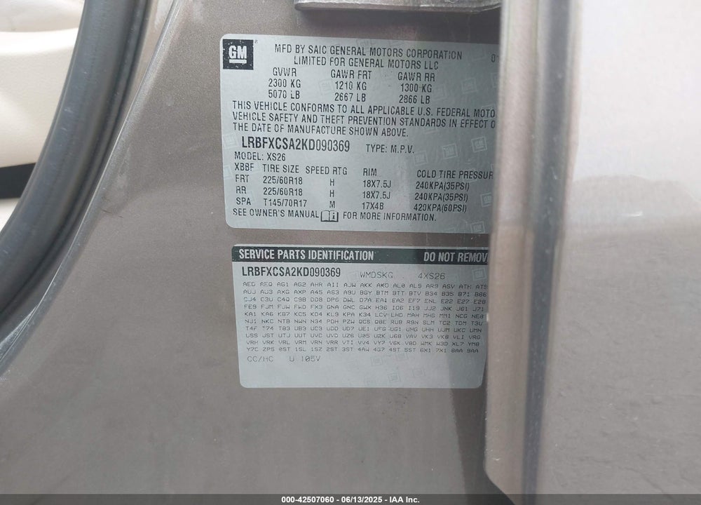 2019 BUICK ENVISION VIN: LRBFXCSA2KD090369