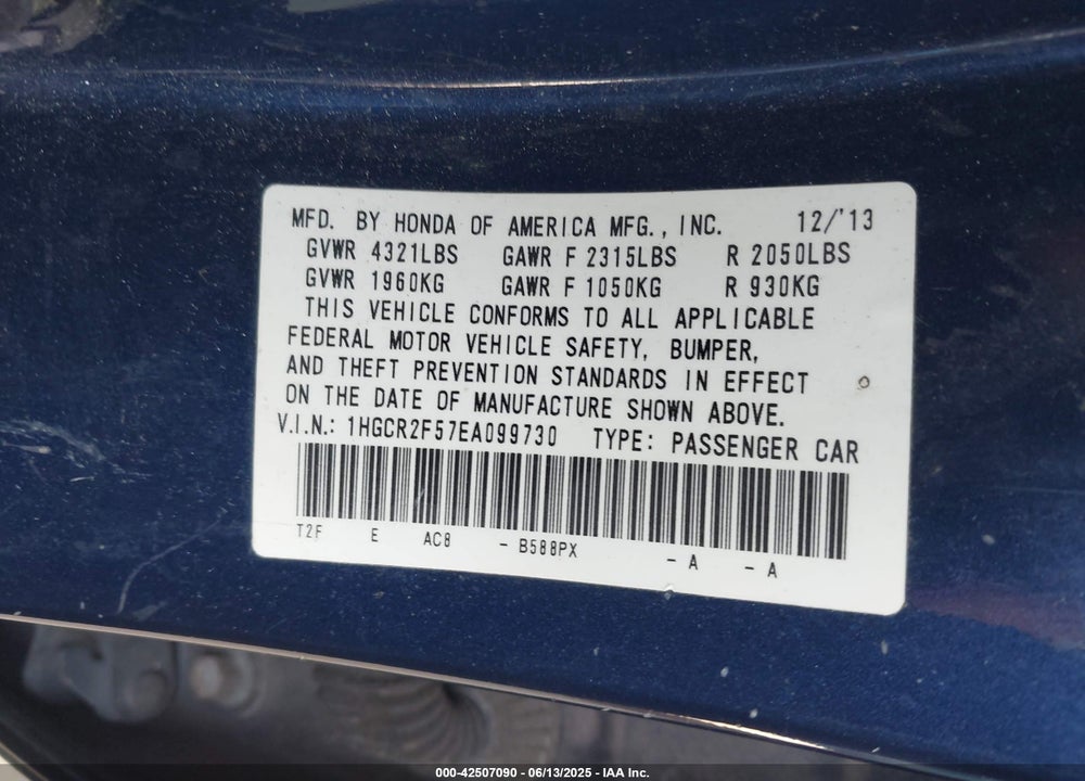 2014 HONDA ACCORD SPORT VIN: 1HGCR2F57EA099730