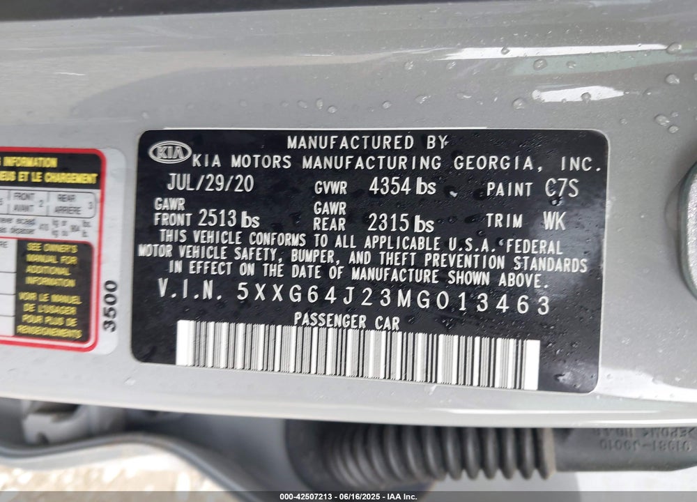 2021 KIA K5 VIN: 5XXG64J23MG013463
