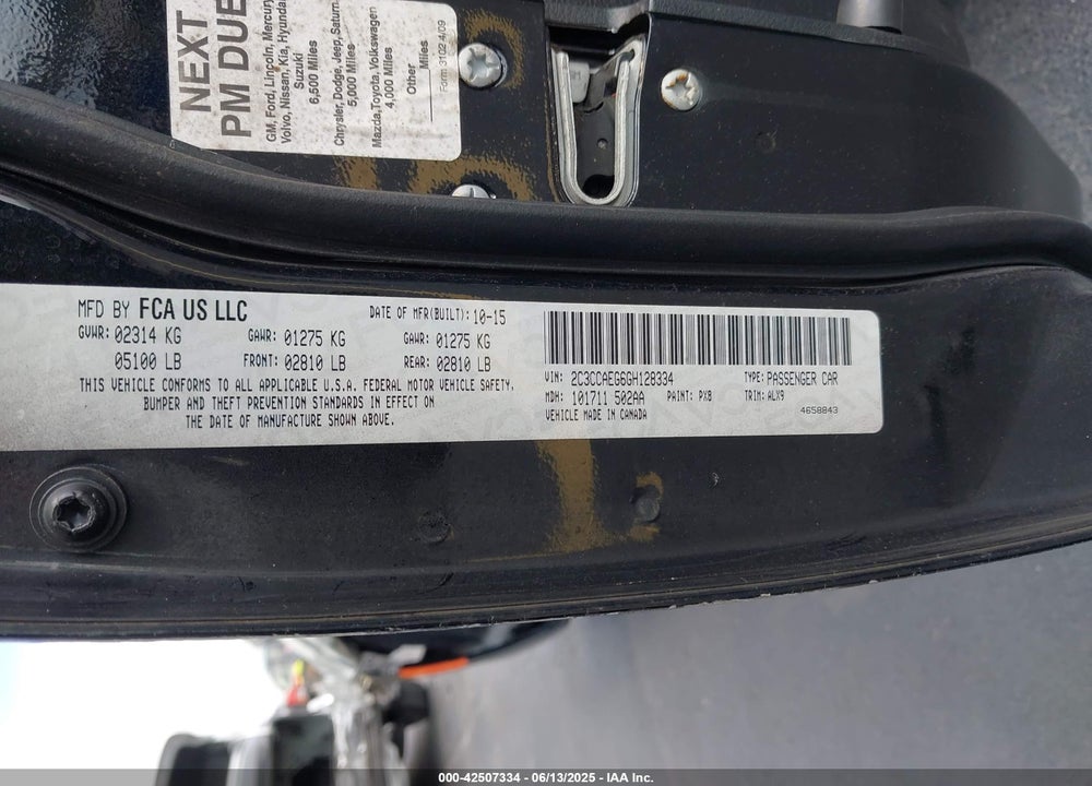 2016 CHRYSLER 300C VIN: 2C3CCAEG6GH128334