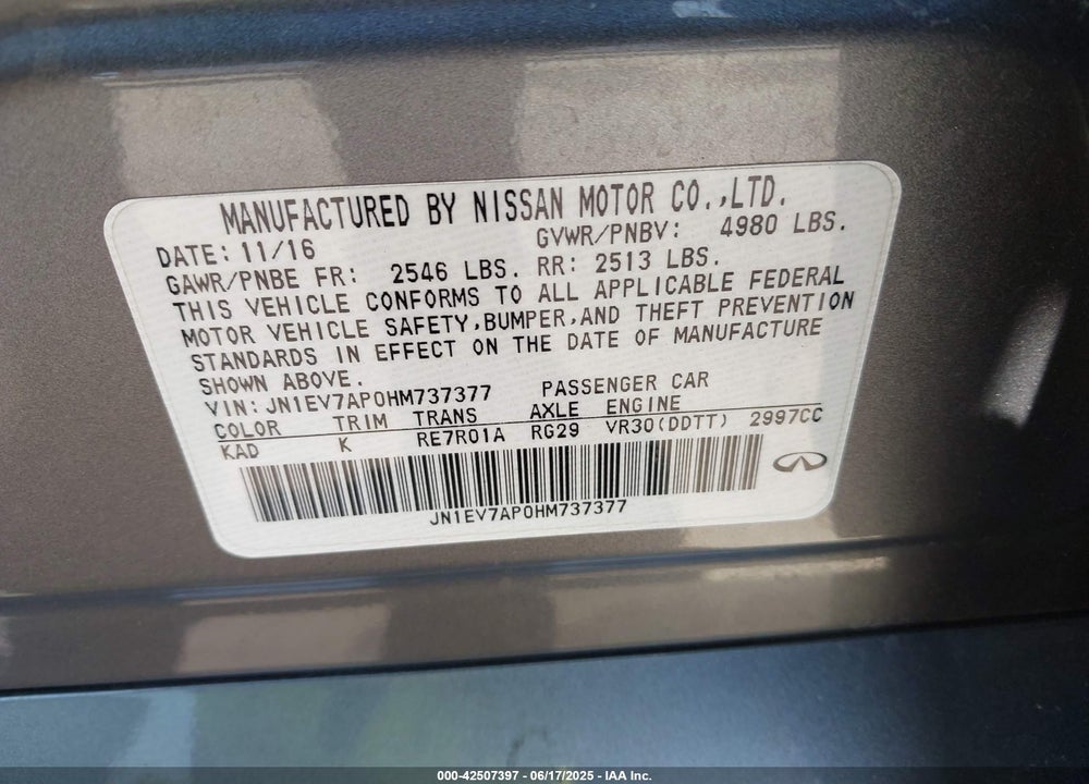 2017 INFINITI Q50 VIN: JN1EV7AP0HM737377