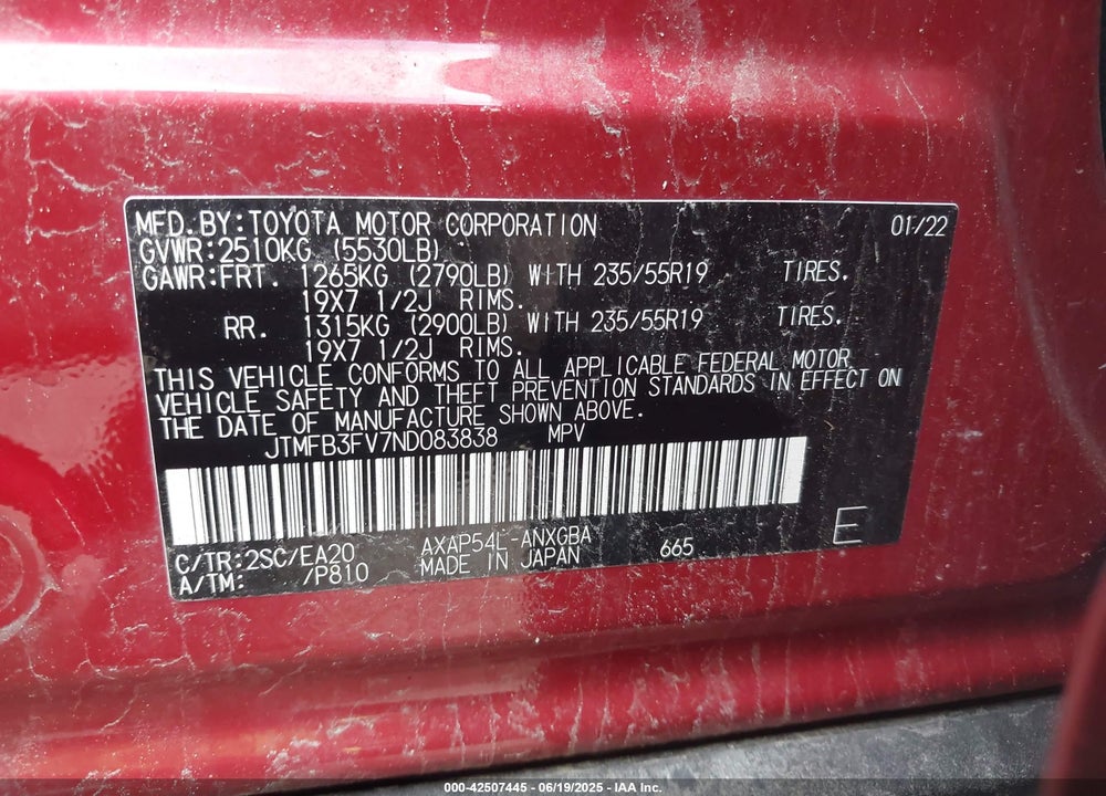 2022 TOYOTA RAV4 PRIME VIN: JTMFB3FV7ND083838