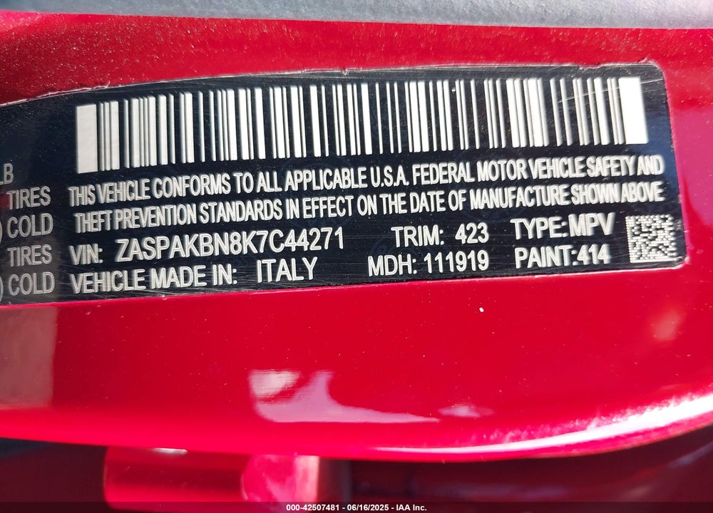 2019 ALFA ROMEO STELVIO VIN: ZASPAKBN8K7C44271