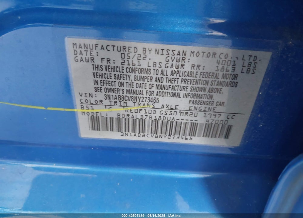 2022 NISSAN SENTRA VIN: 3N1AB8CV8NY273465