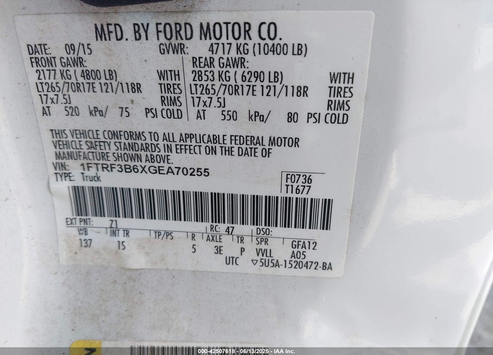2016 FORD F-350 XL/XLT VIN: 1FTRF3B6XGEA70255