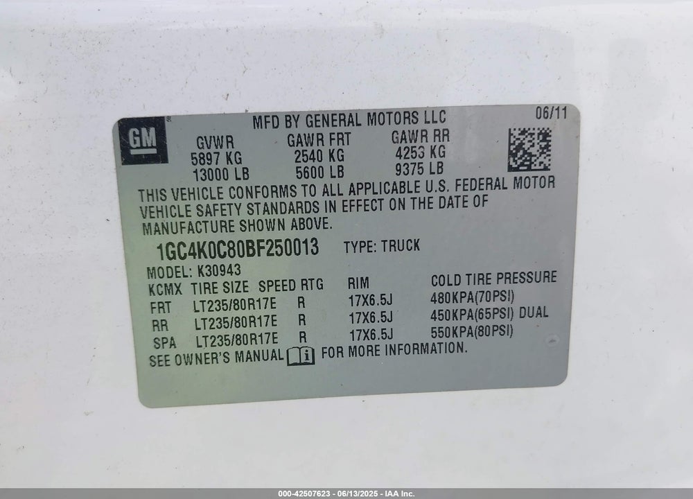 2011 CHEVROLET SILVERADO 3500HD LT VIN: 1GC4K0C80BF250013