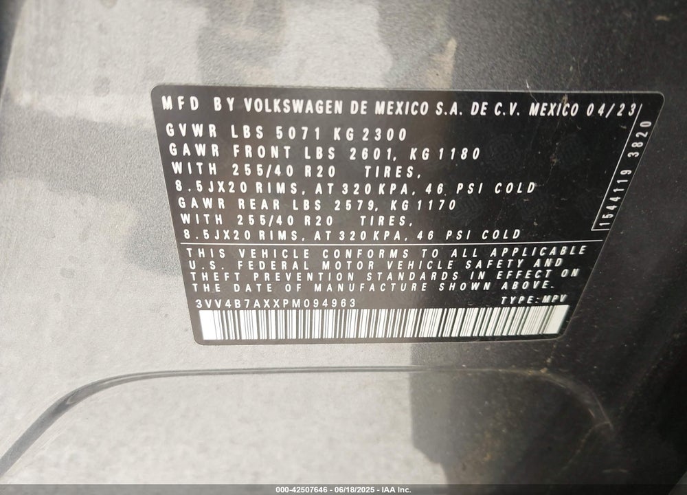 2023 VOLKSWAGEN TIGUAN VIN: 3VV4B7AXXPM094963