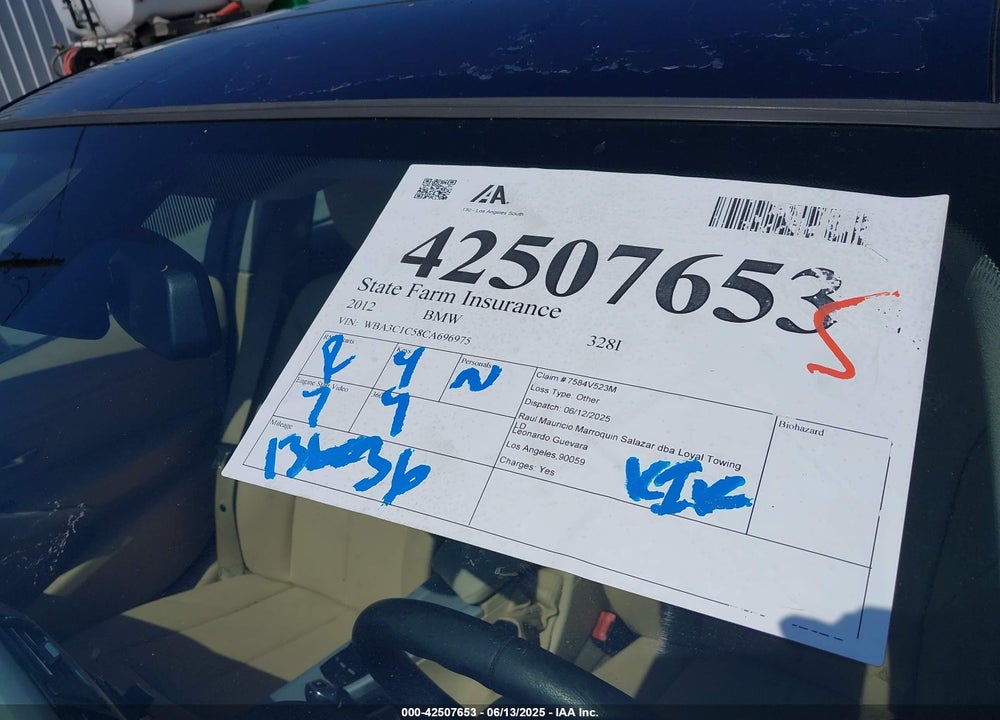 2012 BMW 328I VIN: WBA3C1C58CA696975
