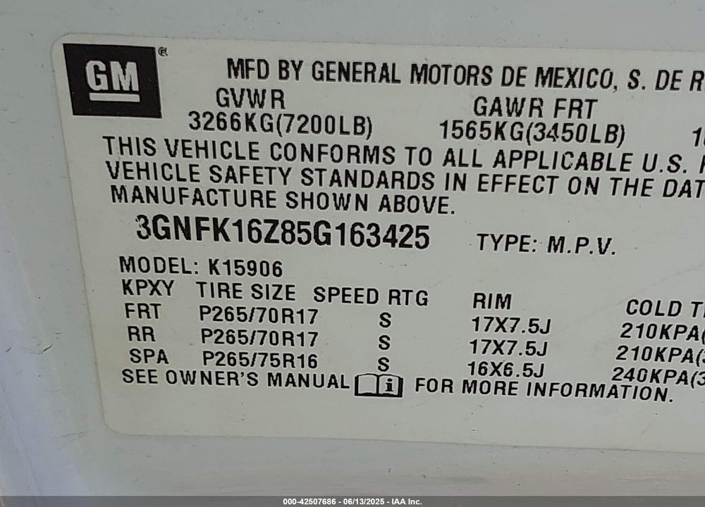 2005 CHEVROLET SUBURBAN 1500 Z71 VIN: 3GNFK16Z85G163425
