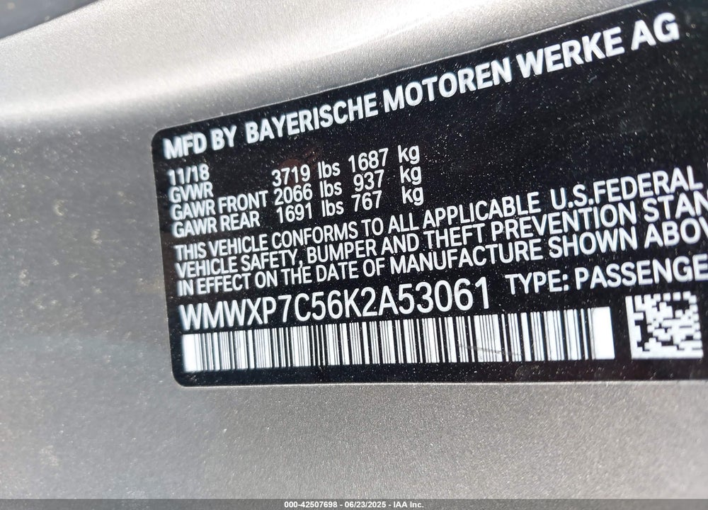 2019 MINI COOPER HARDTOP VIN: WMWXP7C56K2A53061