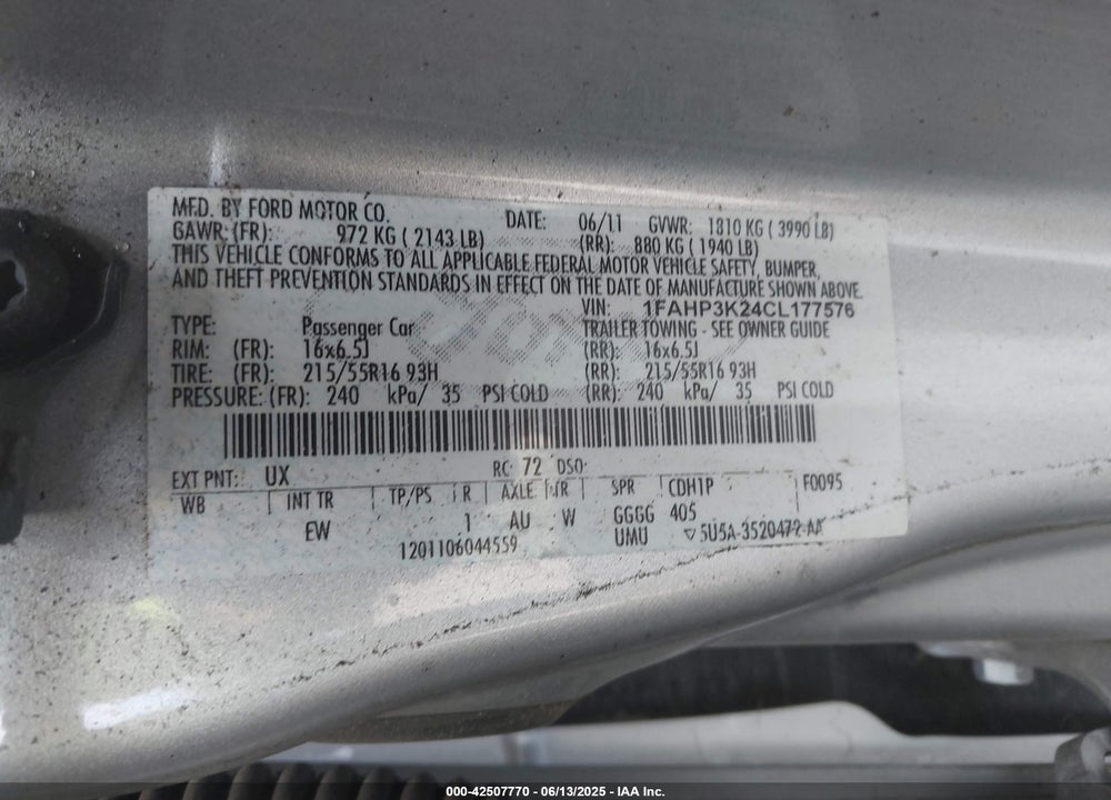 2012 FORD FOCUS SE VIN: 1FAHP3K24CL177576