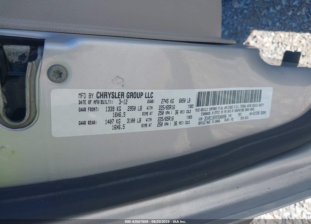 2012 CHRYSLER TOWN & COUNTRY VIN: 2C4RC1BG0CR306088