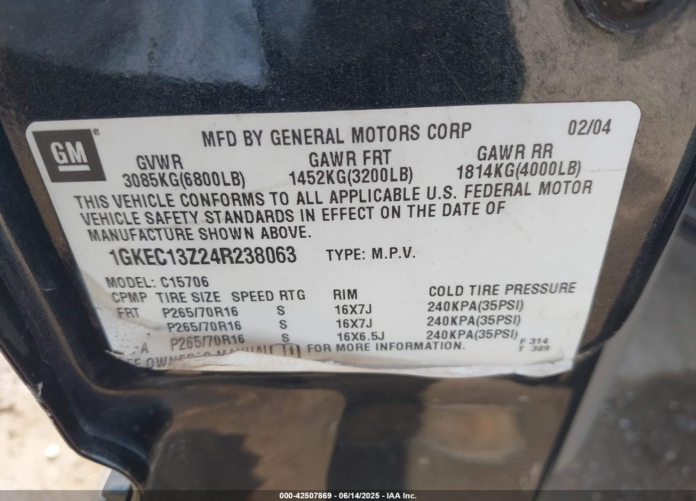 2004 GMC YUKON SLE VIN: 1GKEC13Z24R238063