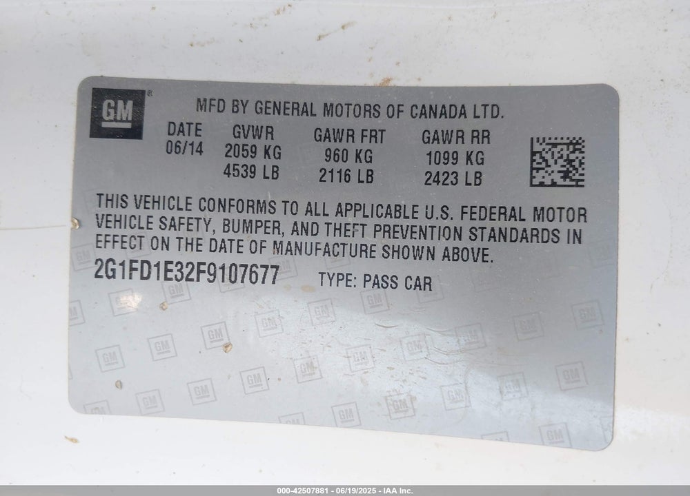 2015 CHEVROLET CAMARO VIN: 2G1FD1E32F9107677