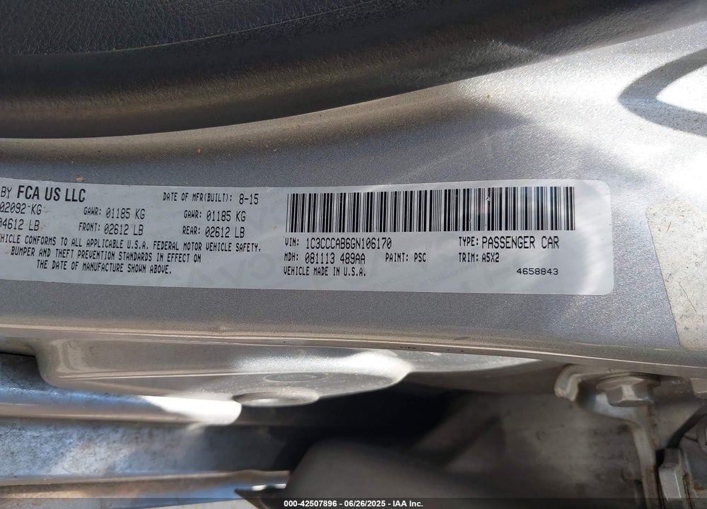 2016 CHRYSLER 200 VIN: 1C3CCCAB6GN106170