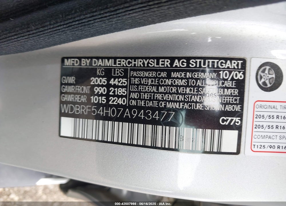 2007 MERCEDES-BENZ C 280 LUXURY VIN: WDBRF54H07A943477
