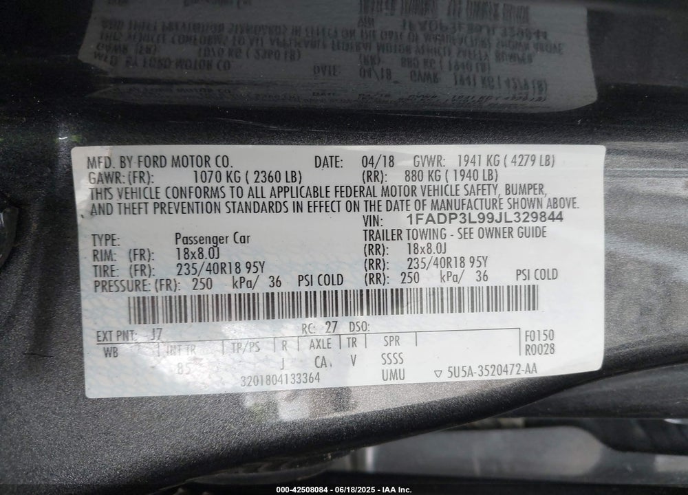2018 FORD FOCUS ST VIN: 1FADP3L99JL329844