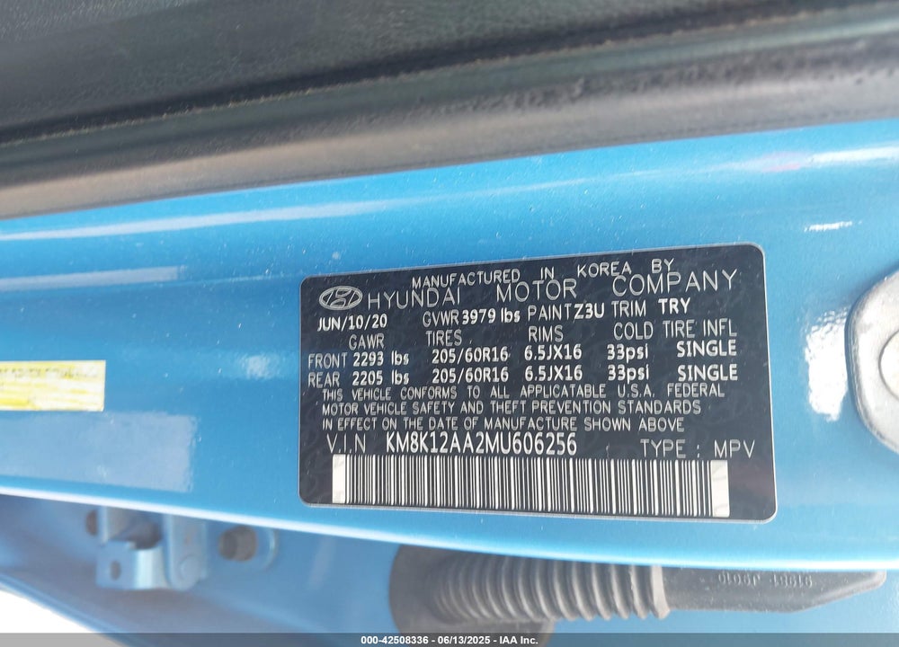 2021 HYUNDAI KONA VIN: KM8K12AA2MU606256