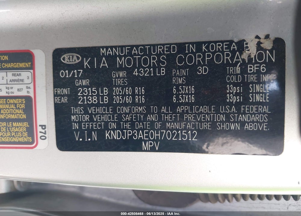 2017 KIA SOUL EV VIN: KNDJP3AE0H7021512