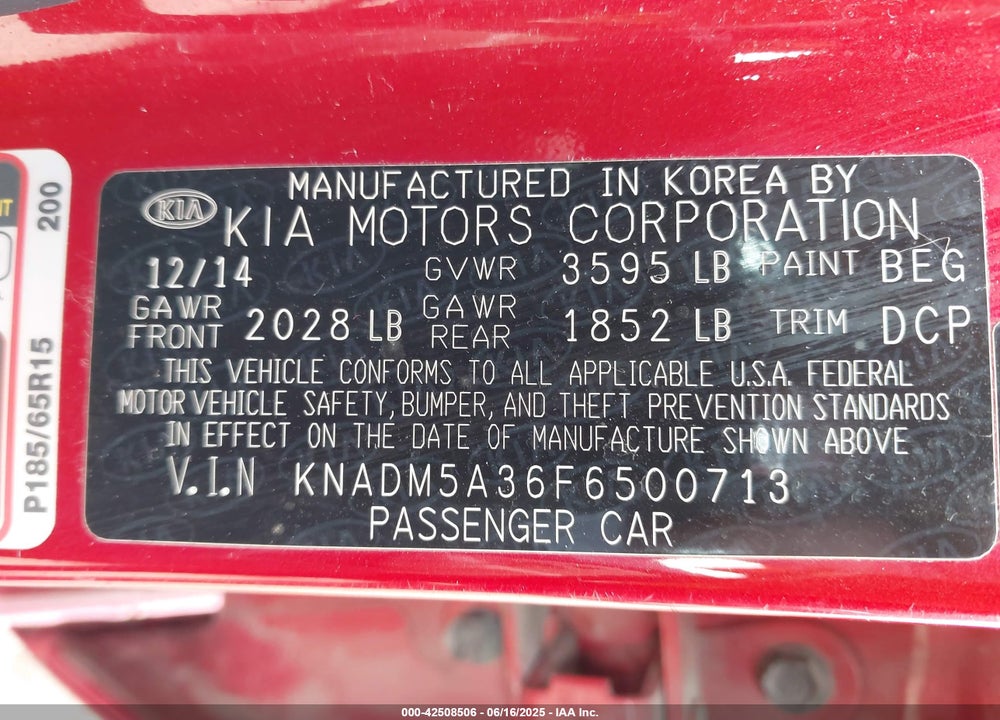 2015 KIA RIO LX VIN: KNADM5A36F6500713