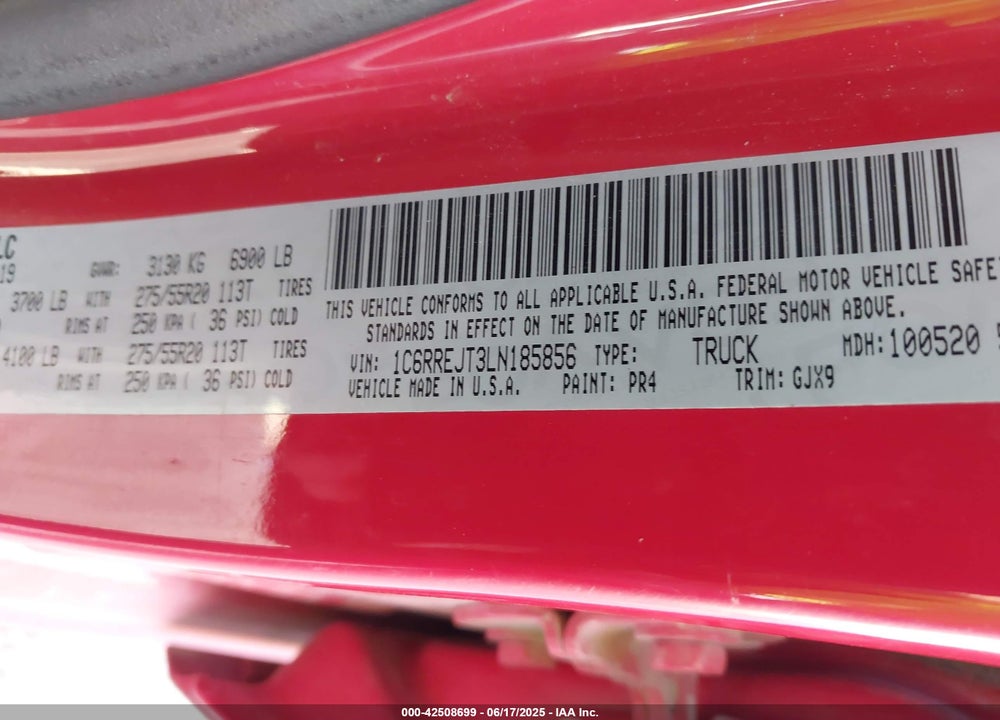 2020 RAM 1500 LAIE  4X2 5'7 BOX VIN: 1C6RREJT3LN185856