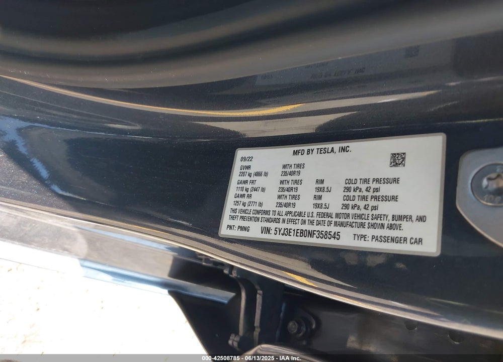 2022 TESLA MODEL 3 VIN: 5YJ3E1EB0NF358545