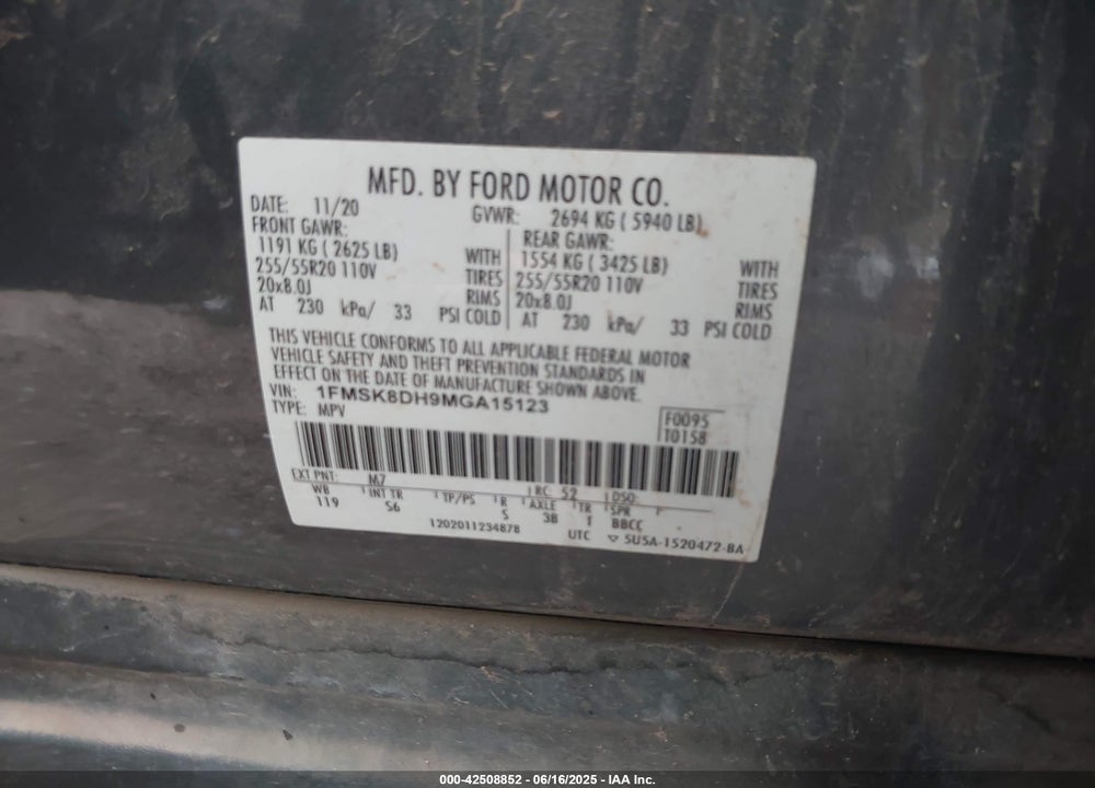 2021 FORD EXPLORER VIN: 1FMSK8DH9MGA15123