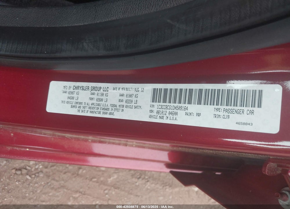 2013 CHRYSLER 200 VIN: 1C3CCBCG1DN509164