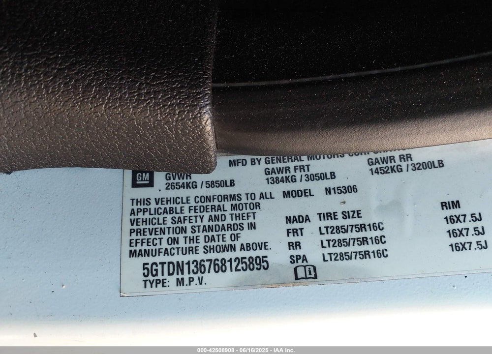 2006 HUMMER H3 SUV VIN: 5GTDN136768125895