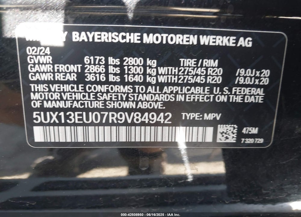 2024 BMW X5 SDRIVE40I VIN: 5UX13EU07R9V84942
