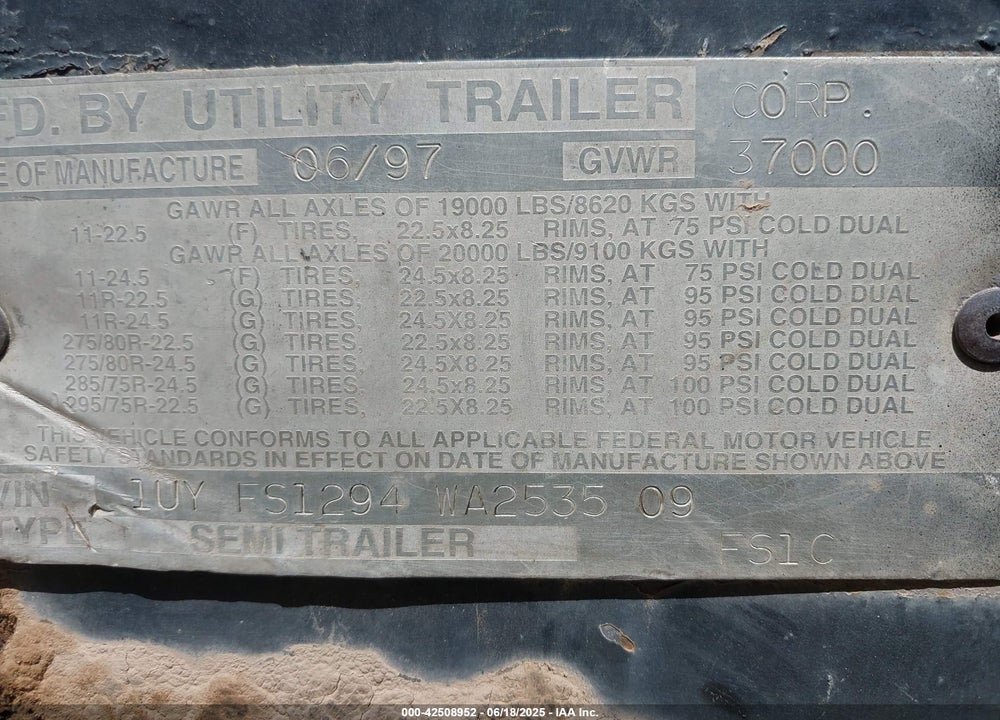 1998 UTILITY TRAILER MFG --- VIN: 1UYFS1294WA253509