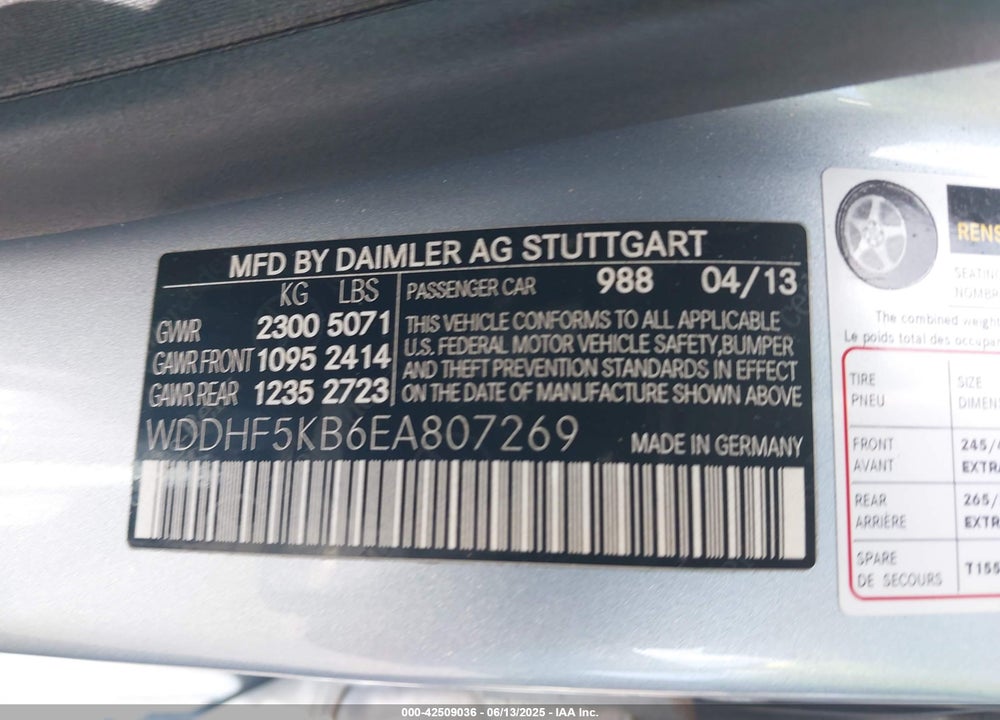 2014 MERCEDES-BENZ E 350 VIN: WDDHF5KB6EA807269