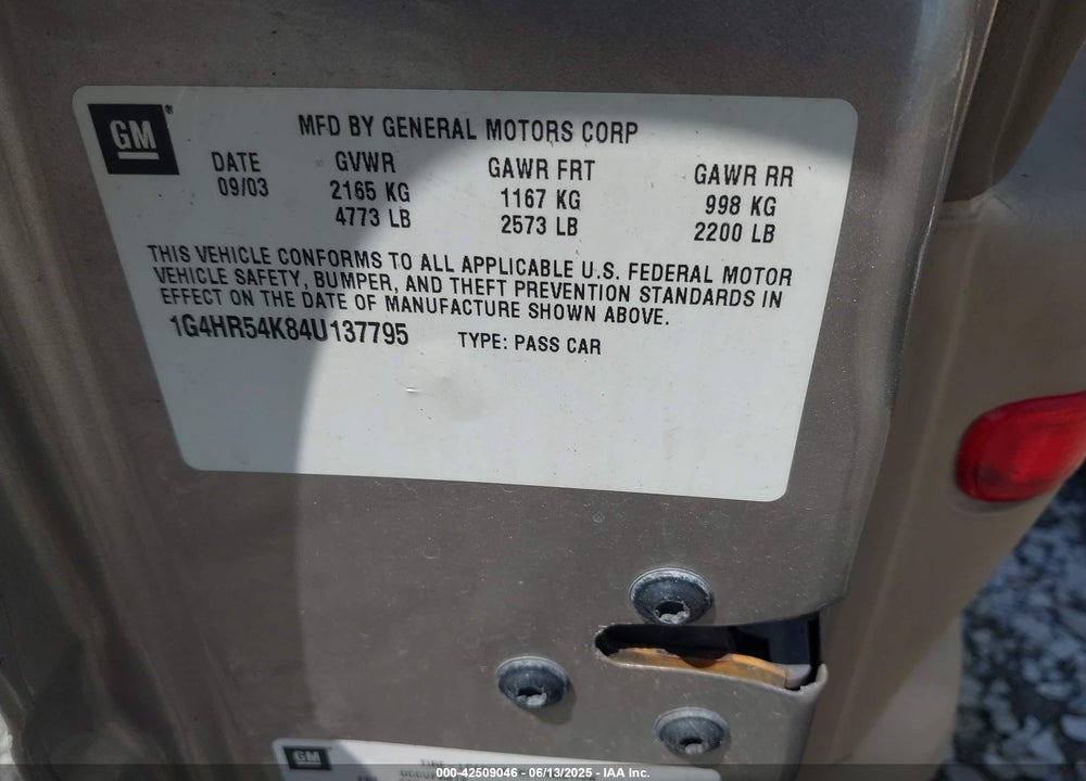 2004 BUICK LESABRE LIMITED VIN: 1G4HR54K84U137795