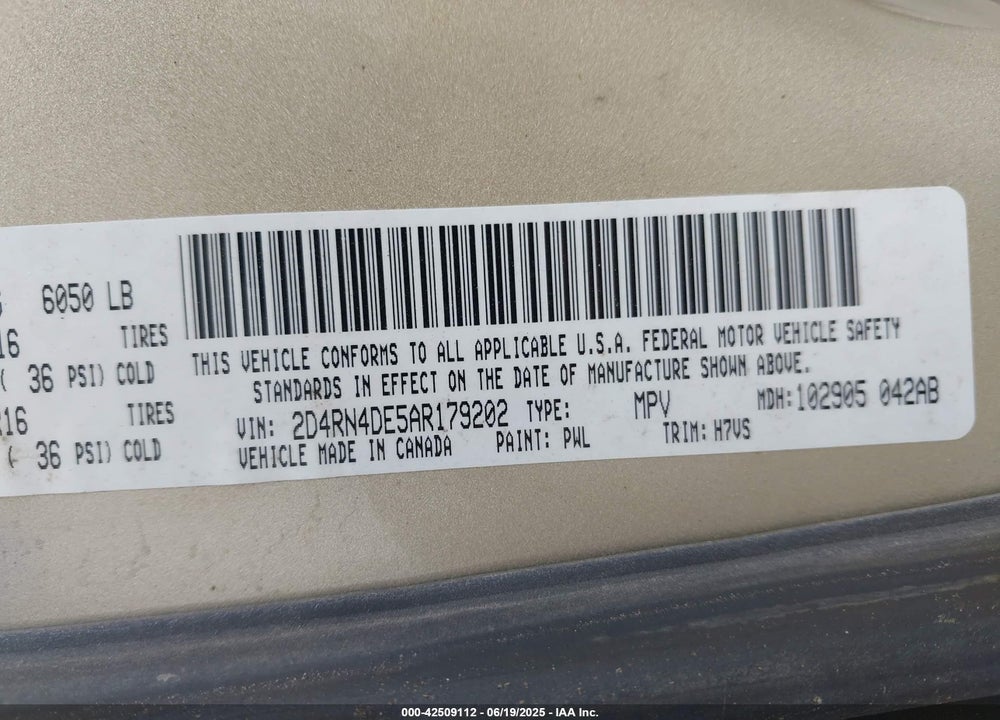 2010 DODGE GRAND CARAVAN SE VIN: 2D4RN4DE5AR179202