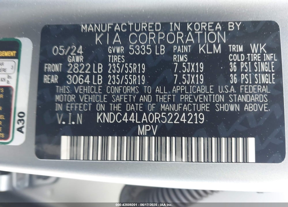 2024 KIA EV6 GT LINE VIN: KNDC44LA0R5224219