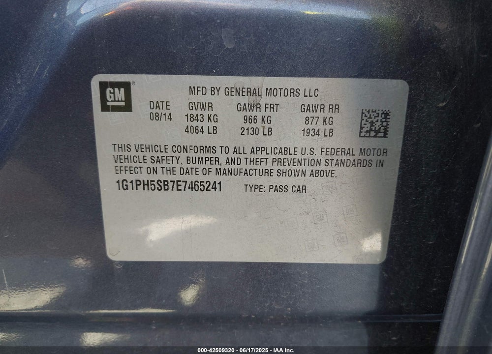2014 CHEVROLET CRUZE ECO AUTO VIN: 1G1PH5SB7E7465241